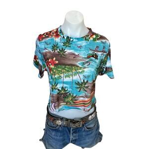 Hawaiian Cropped Baby Tee SMALL Y2K Coconut Girl Unique Tropical CheekyMontana